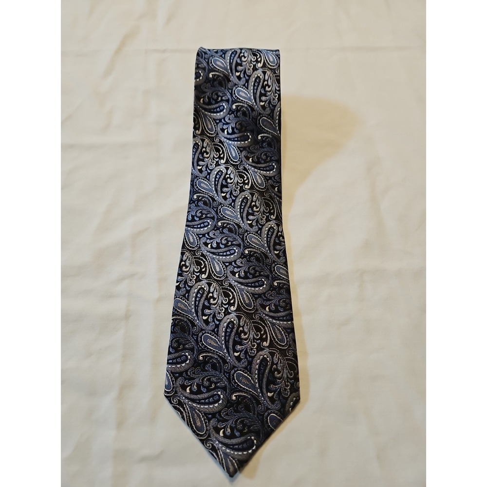 Platinum‎ Designs 100% Silk Hand Made Tie Blue Paisley 59"x3.75"